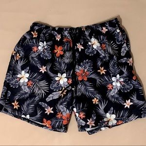 Black Floral Swim Trunks 12” Length